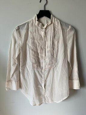 120% Lino Retro Charm Long Sleeve Modern Minimalist Blouse Size S-M